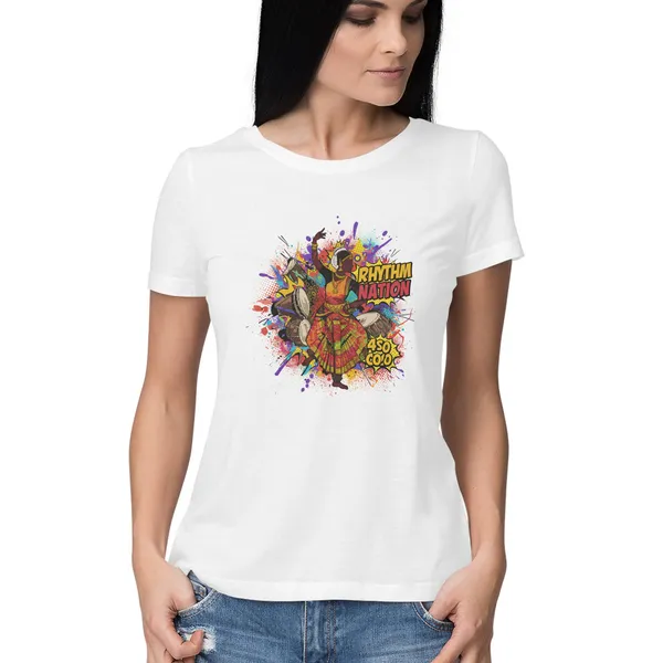 White_Cotton_Regular_Fit_Indian_Dancer_Graphic_T-Shirt_For_Women
