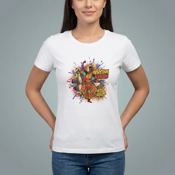 White_Cotton_Regular_Fit_Indian_Dancer_Graphic_T-Shirt_For_Women