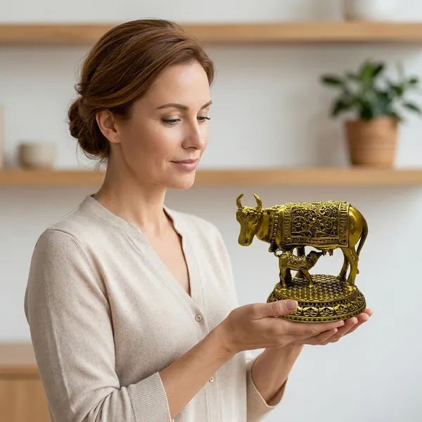 Decorative_Brass_Kamdhenu_Cow_And_Calf_Statue_With_Intricate_Carvings