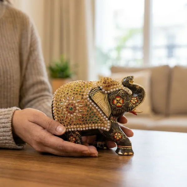 Decorative_Elephant_Trunk_Up_Figurine_-_Black_With_Golden_Accents_6"