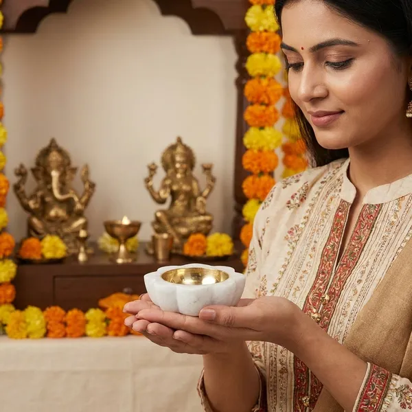 White_Marble_Diya_Set_With_Golden_Brass_Interior_-_Set_Of_5