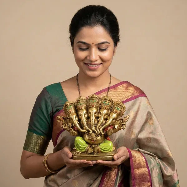 Decorative_Five-Headed_Ganesha_Idol_-_Antique_Gold_&_Green_Finish