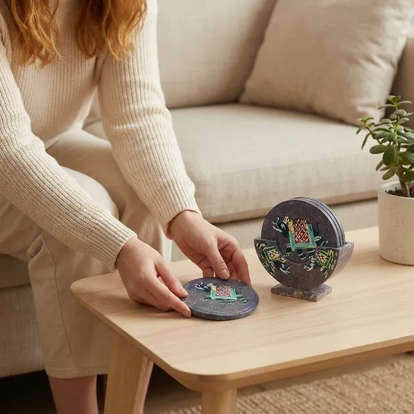 Handcrafted_Stone_Decorative_Coasters_With_Ethnic_Artwork