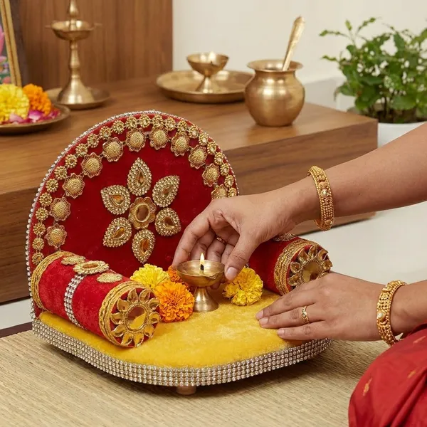 Decorative_Pooja_Chowki__Red_And_Gold_Embellished_Throne_Seats_-_Size_3