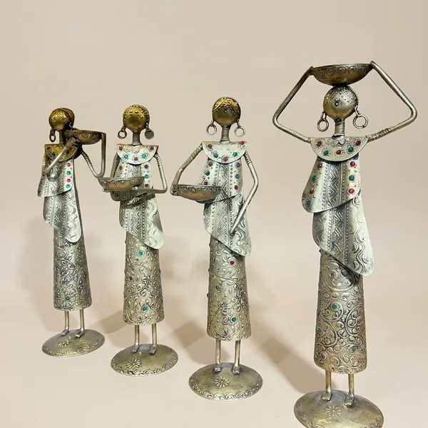Decorative_Metal_Figurine_Set_Of_4_-_African_Working_Women_Holding_Objects