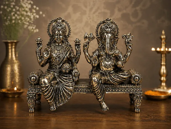Brass_Lakshmi_Ganesha_Idol_Set_On_Decorative_Bench_-_Fine_Quality_Set_Of_2