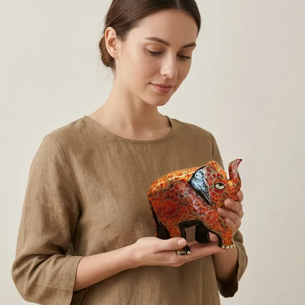 Handcrafted_Decorative_Elephant_Figurines_Orange_-_Size_4.5"