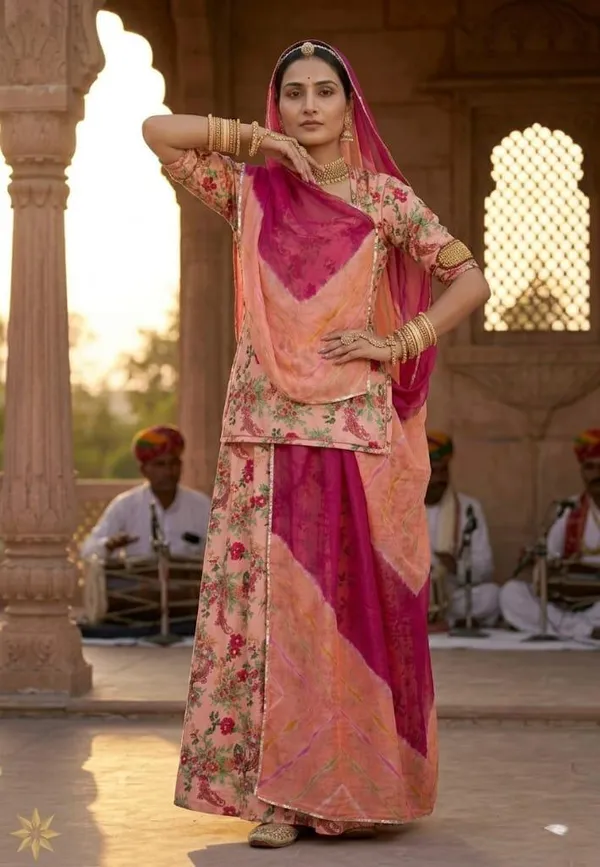 Pink_&_Peach_Cotton_Rajputi_Poshak_4_Metre_Fabric_2.5_Meter_Odhani_For_Women