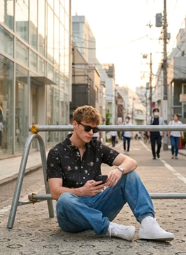 Black_Space_Print_Short_Sleeve_Casual_Shirt_for_Men