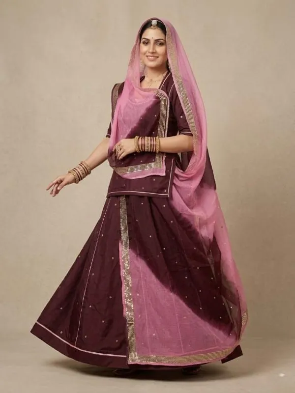 Brown_&_Pink_Silk_Crepe_Rajputi_Poshak_4_Metre_Fabric_2.5_Meter_Odhani_For_Women