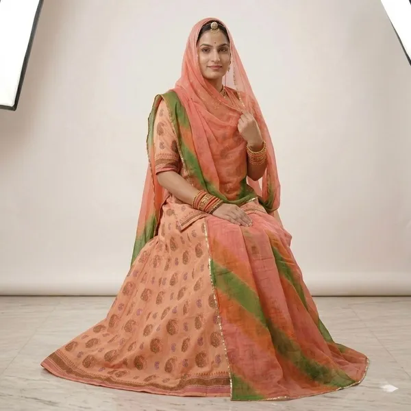 Peach_Cotton_Rajputi_Poshak_4_Metre_Fabric_2.5_Meter_Odhani_For_Women