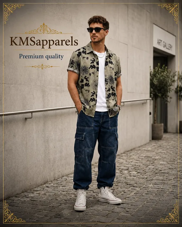Olive_Green_Abstract_Print_Short_Sleeve_Casual_Shirt_for_Men