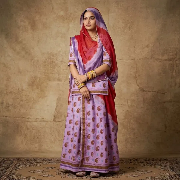 Purple_Cotton_Rajputi_Poshak_4_Metre_Fabric_2.5_Meter_Odhani_For_Women