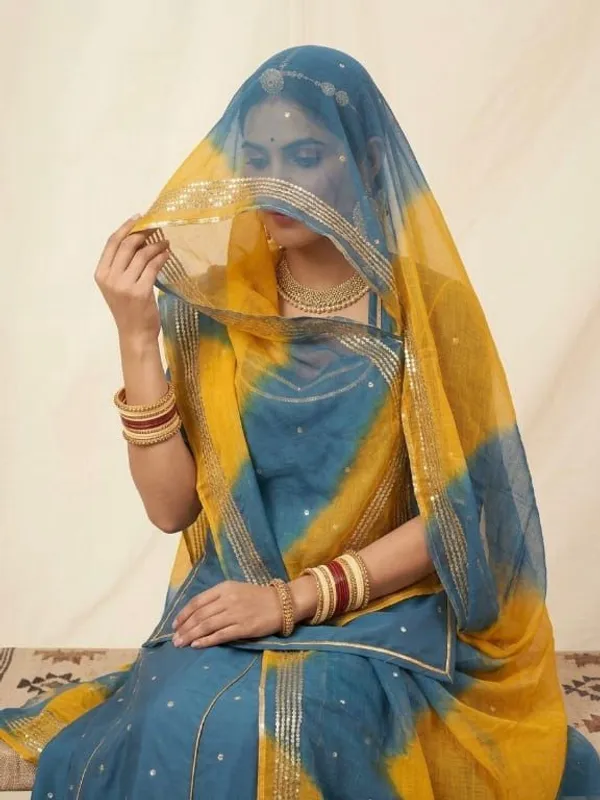 Blue_&_Yellow_Silk_Crepe_Rajputi_Poshak_4_Metre_Fabric_2.5_Meter_Odhani_For_Women