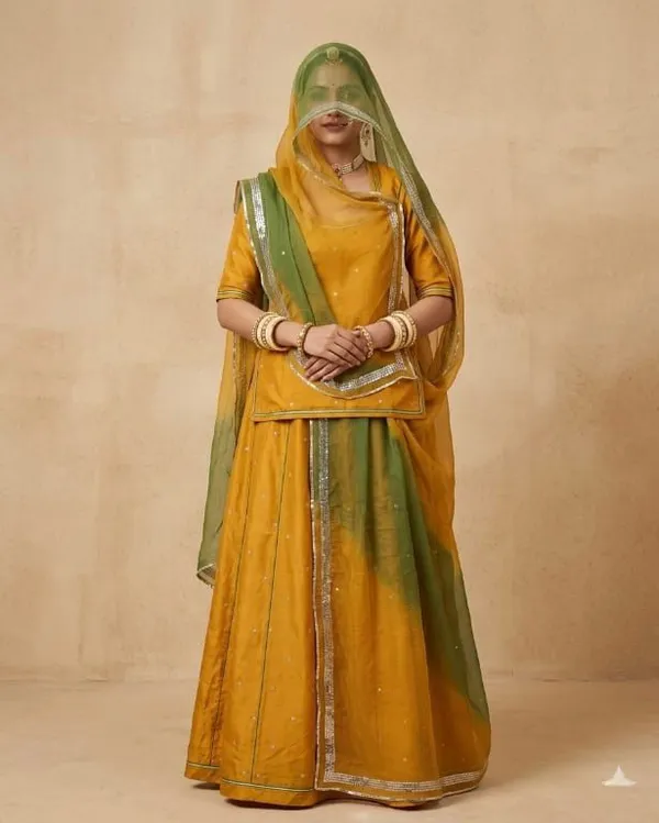 Yellow_&_Green_Silk_Crepe_Rajputi_Poshak_4_Metre_Fabric_2.5_Meter_Odhani_For_Women