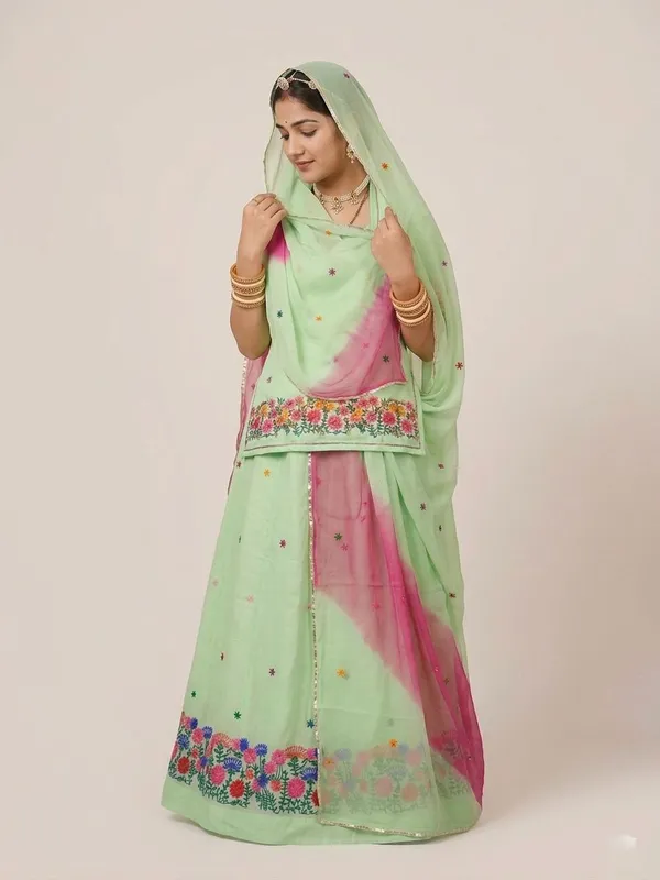Mint_Green_Georgette_Rajputi_Poshak_4_Metre_Fabric_2.5_Meter_Odhani_For_Women