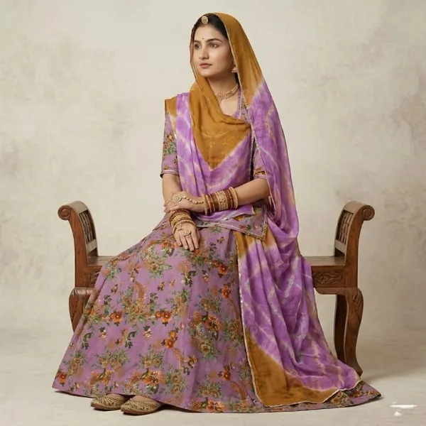 Purple_Cotton_Rajputi_Poshak_4_Metre_Fabric_2.5_Meter_Odhani_For_Women
