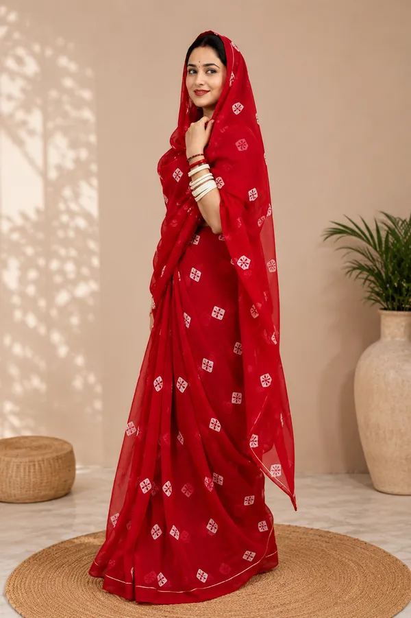 Red_Cotton_Mix_Batik_Rajputi_Poshak_4_Metre_Fabric_2.5_Meter_Odhani_For_Women