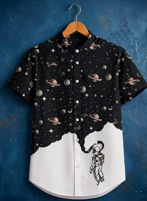 Black_And_White_Space_Print_Half_Sleeve_Casual_Shirt_For_Men