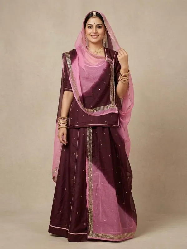 Brown_&_Pink_Silk_Crepe_Rajputi_Poshak_4_Metre_Fabric_2.5_Meter_Odhani_For_Women