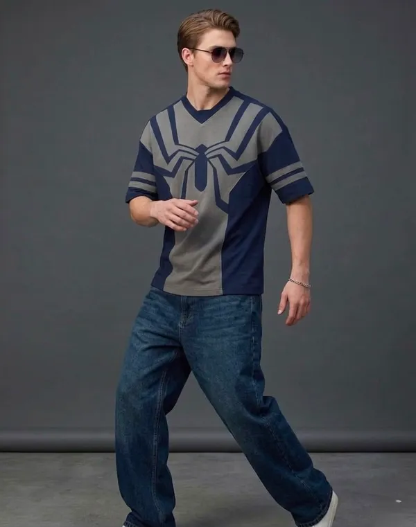 Grey_Navy_Geometric_Pattern_V-Neck_T-Shirt_for_Men