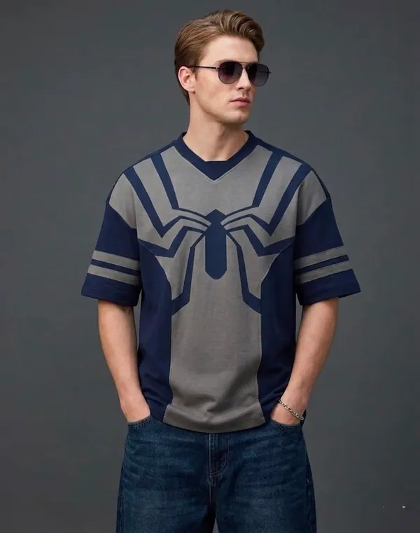 Grey_Navy_Geometric_Pattern_V-Neck_T-Shirt_for_Men