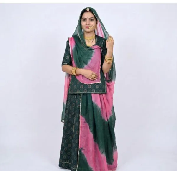 Green_&_Pink_Chanderi_Cotton_Rajputi_Poshak_4_Metre_Fabric_2.5_Meter_Odhani_For_Women
