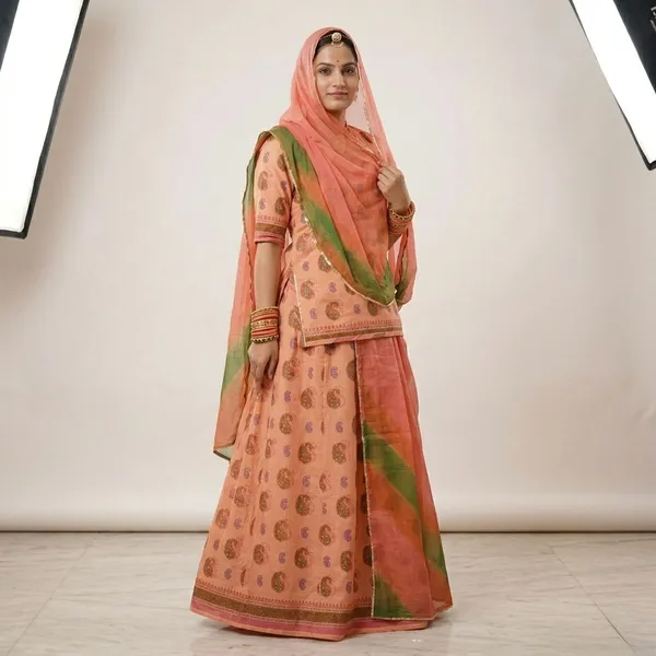 Peach_Cotton_Rajputi_Poshak_4_Metre_Fabric_2.5_Meter_Odhani_For_Women