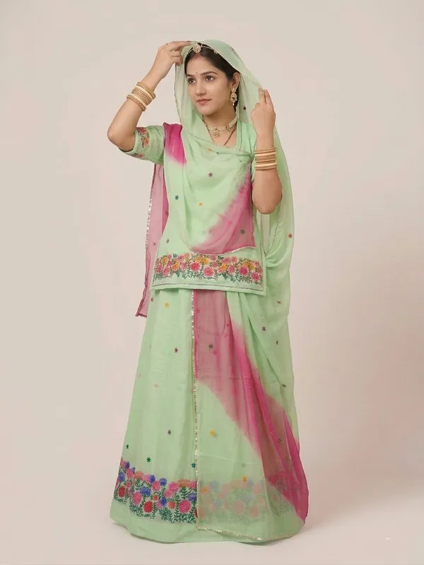 Mint_Green_Georgette_Rajputi_Poshak_4_Metre_Fabric_2.5_Meter_Odhani_For_Women