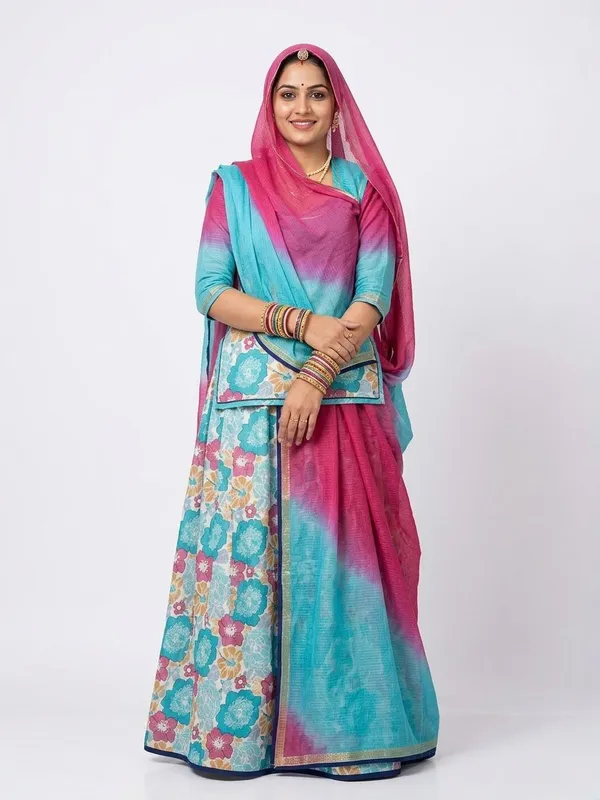 Blue_&_Pink_Cotton_Doriya_Rajputi_Poshak_4_Metre_Fabric_2.5_Meter_Odhani_For_Women
