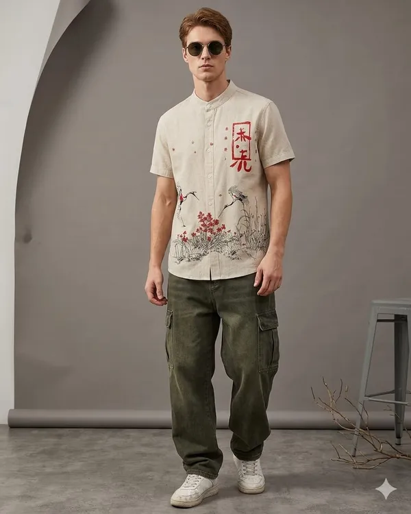 Beige_Cotton_Mandarin_Collar_Chinese_Print_Shirt_for_Men