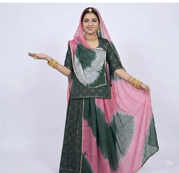 Green_&_Pink_Chanderi_Cotton_Rajputi_Poshak_4_Metre_Fabric_2.5_Meter_Odhani_For_Women