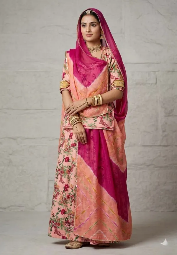 Pink_&_Peach_Cotton_Rajputi_Poshak_4_Metre_Fabric_2.5_Meter_Odhani_For_Women
