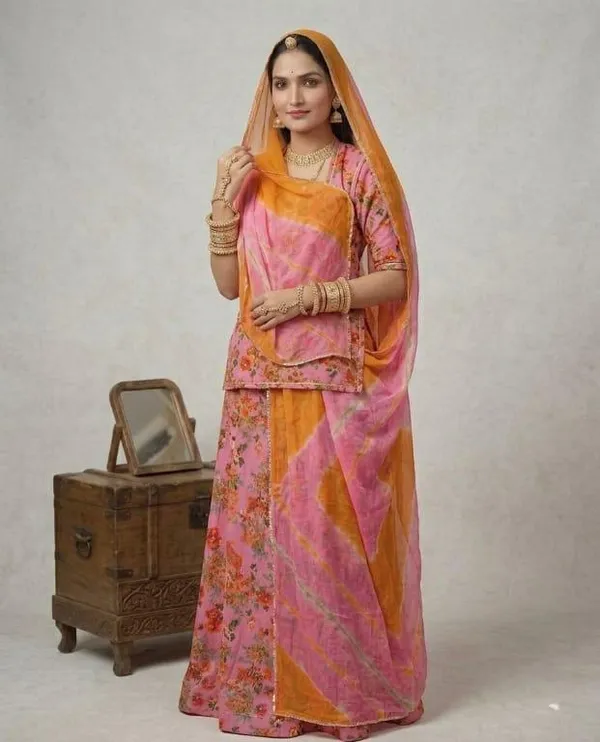 Pink_&_Orange_Cotton_Rajputi_Poshak_4_Metre_Fabric_2.5_Meter_Odhani_For_Women