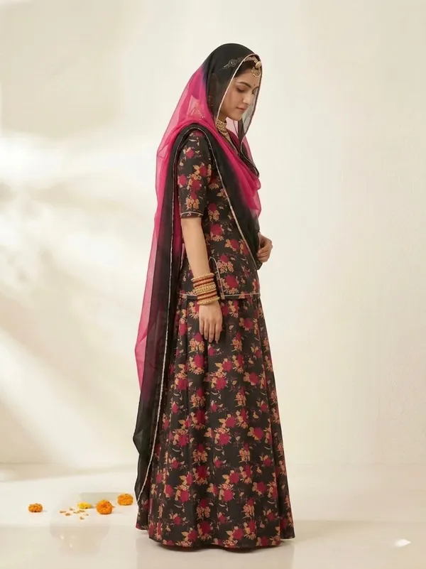 Black_&_Pink_Cotton_Doriya_Rajputi_Poshak_4_Metre_Fabric_2.5_Meter_Odhani_For_Women