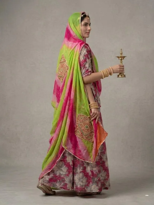 Pink_&_Green_Cotton_Rajputi_Poshak_4_Metre_Fabric_2.5_Meter_Odhani_For_Women