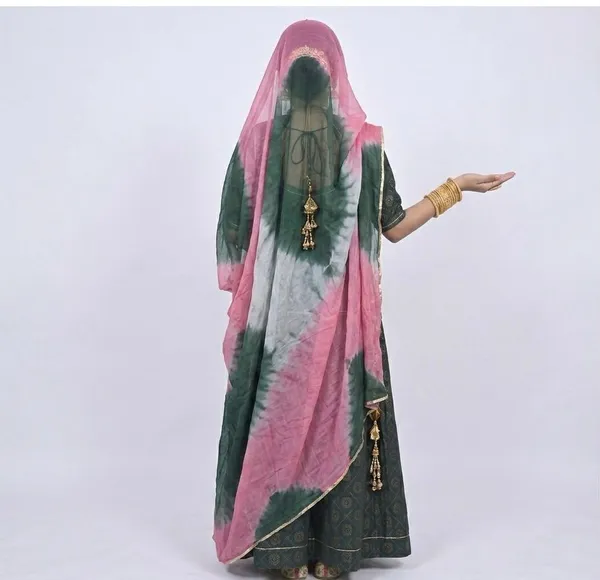Green_&_Pink_Chanderi_Cotton_Rajputi_Poshak_4_Metre_Fabric_2.5_Meter_Odhani_For_Women