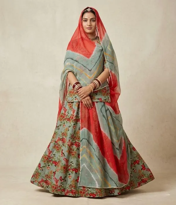 Red_&_Sage_Green_Cotton_Rajputi_Poshak_4_Metre_Fabric_2.5_Meter_Odhani_For_Women