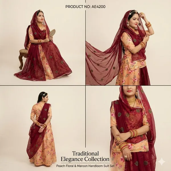 Peach_&_Brown_Cotton_Rajputi_Poshak_4_Metre_Fabric_2.5_Meter_Odhani_For_Women