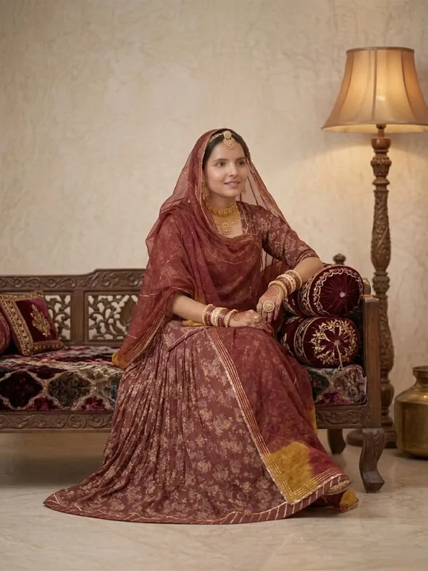 Maroon_Silk_Pashmina_Doriya_Rajputi_Poshak_4_Metre_Fabric_2.5_Meter_Odhani_For_Women