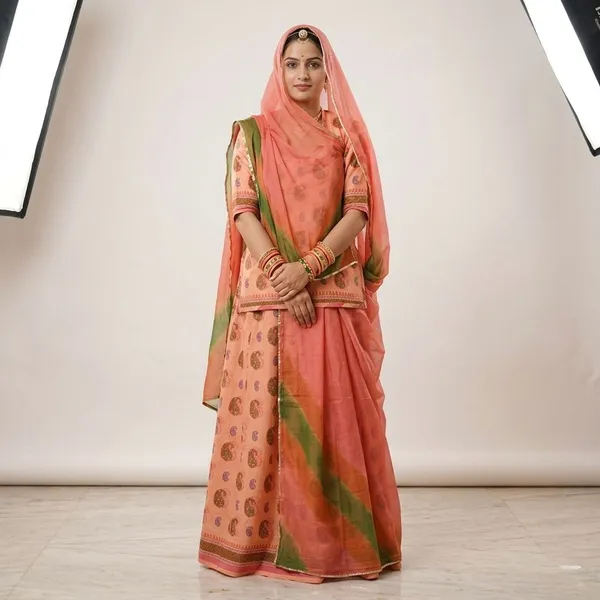 Peach_Cotton_Rajputi_Poshak_4_Metre_Fabric_2.5_Meter_Odhani_For_Women