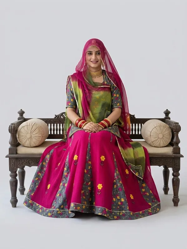 Pink_&_Green_Mix_Cotton_Rajputi_Poshak_4_Metre_Fabric_2.5_Meter_Odhani_For_Women