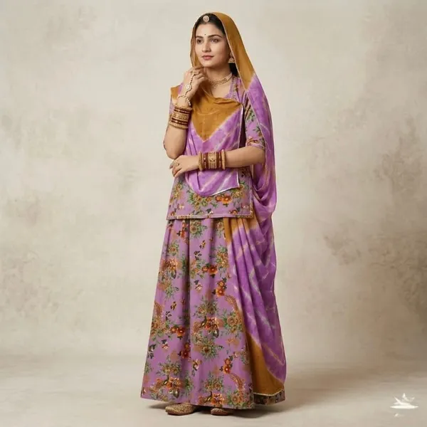 Purple_Cotton_Rajputi_Poshak_4_Metre_Fabric_2.5_Meter_Odhani_For_Women