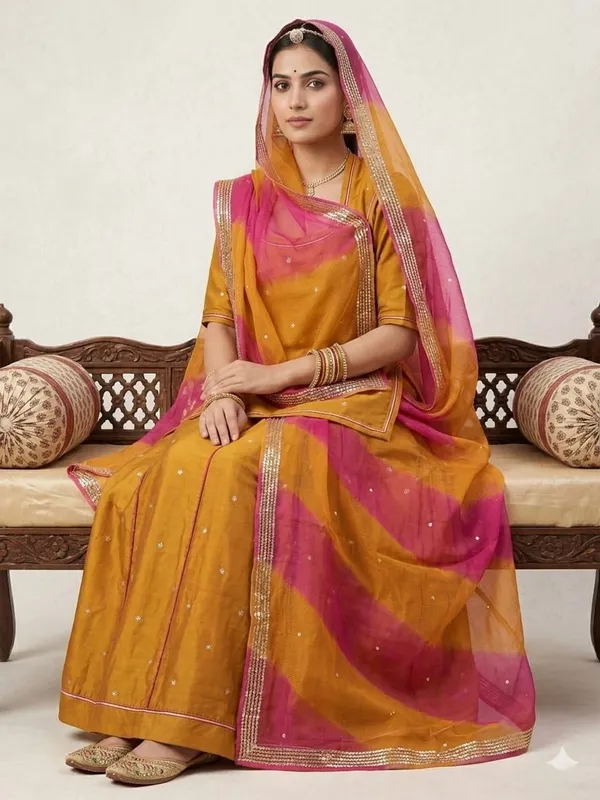 Yellow_&_Pink_Silk_Crepe_Rajputi_Poshak_4_Metre_Fabric_2.5_Meter_Odhani_For_Women