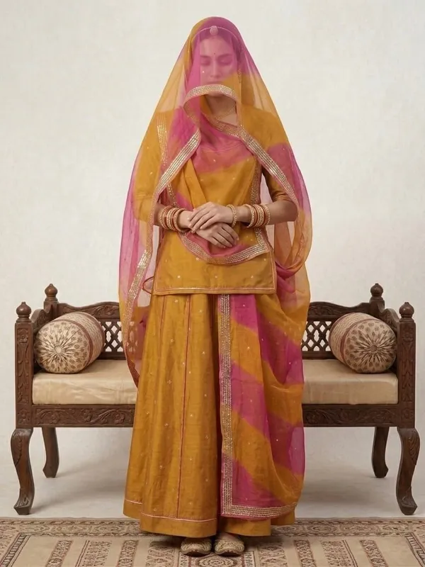 Yellow_&_Pink_Silk_Crepe_Rajputi_Poshak_4_Metre_Fabric_2.5_Meter_Odhani_For_Women