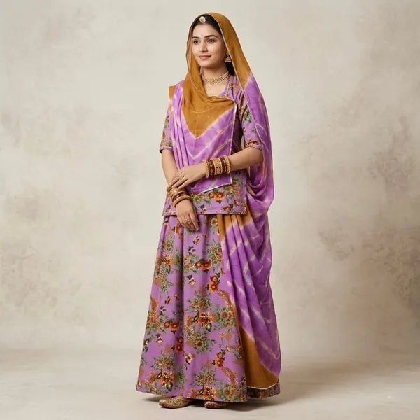 Purple_Cotton_Rajputi_Poshak_4_Metre_Fabric_2.5_Meter_Odhani_For_Women