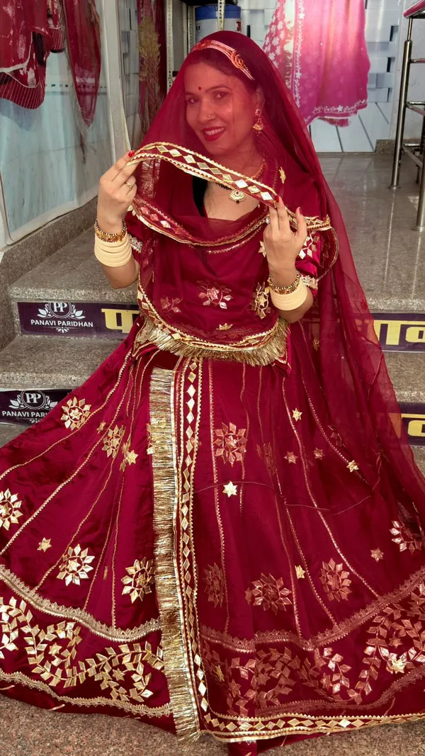 Maroon_Cotton_Rajputi_Poshak_4_Metre_Fabric_2.5_Meter_Odhani_For_Women
