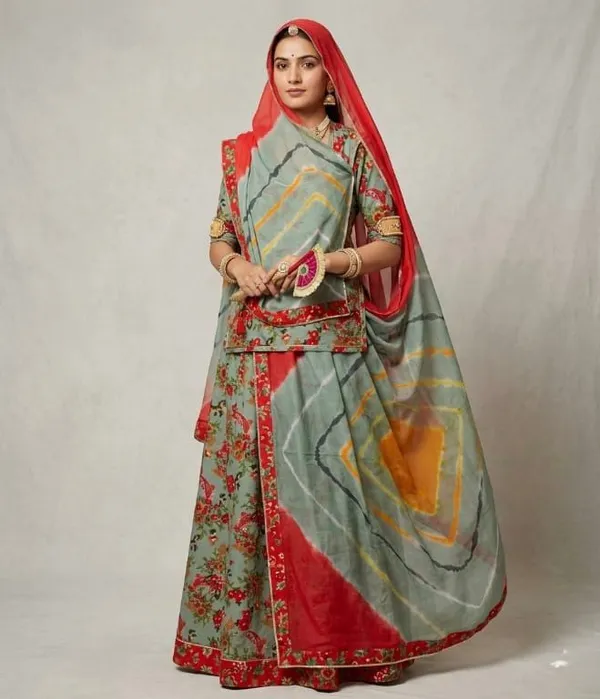 Red_&_Sage_Green_Cotton_Rajputi_Poshak_4_Metre_Fabric_2.5_Meter_Odhani_For_Women