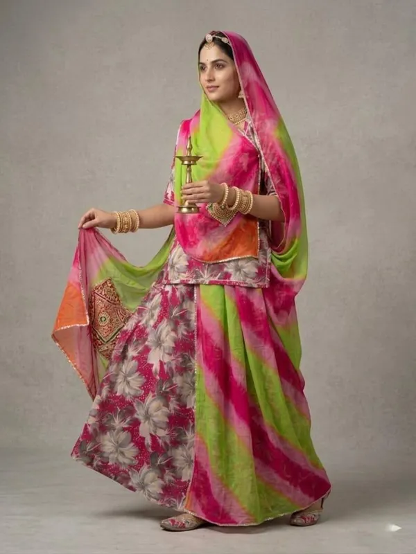 Pink_&_Green_Cotton_Rajputi_Poshak_4_Metre_Fabric_2.5_Meter_Odhani_For_Women