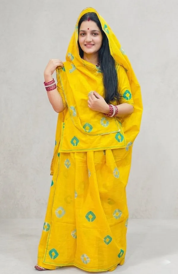 Yellow_Mix_Cotton_Rajputi_Poshak_4_Metre_Fabric_2.5_Meter_Odhani_For_Women
